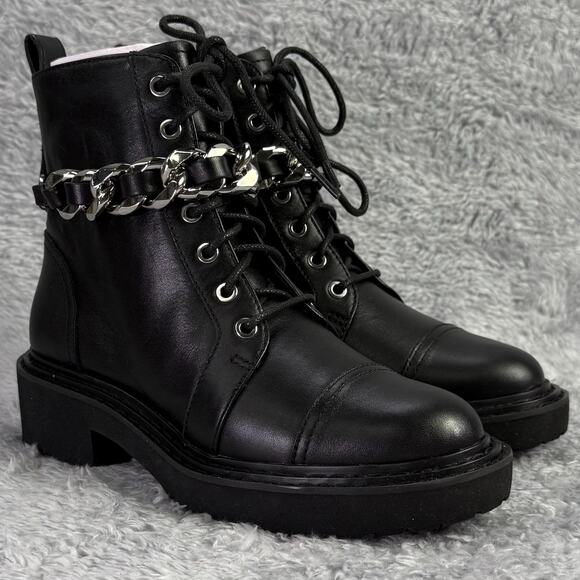 LINEA Paolo Shoes - Linea Paolo THEXTON Moto Boots Lace Up with Removable Chain Black Size 5.5 Women